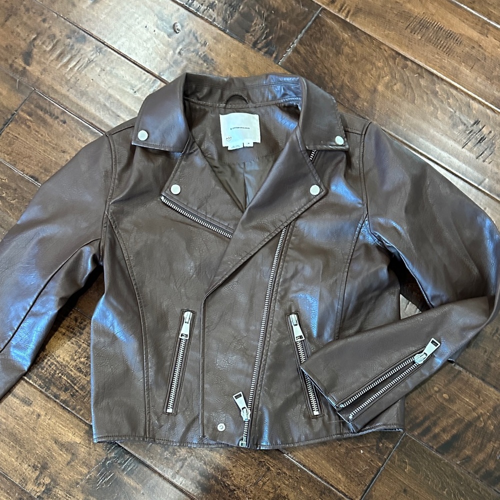 Anthropologie vegan leather chocolate brown jacket
